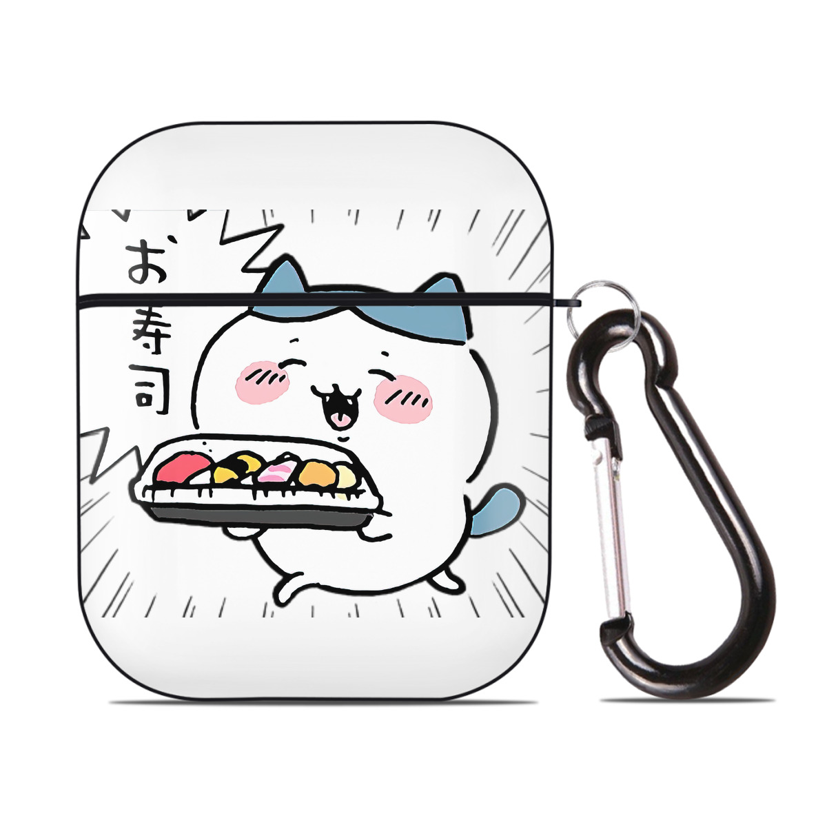 （画像用） ちいかわ ハチワレ Chii-kawa hachiware AirPods 第2世代保護ケース ハードシェル ブラック 耐衝撃・防指紋・カラビナ付き