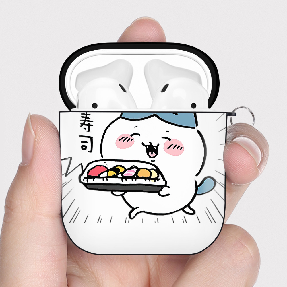 （画像用） ちいかわ ハチワレ Chii-kawa hachiware AirPods 第2世代保護ケース ハードシェル ブラック 耐衝撃・防指紋・カラビナ付き