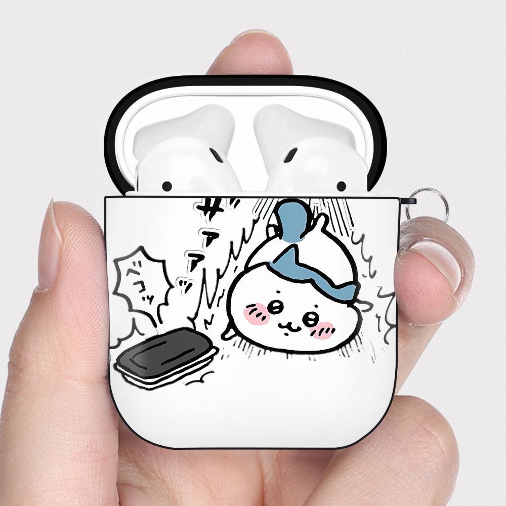 （画像用） ちいかわ ハチワレ Chii-kawa hachiware AirPods 第2世代保護ケース ハードシェル ブラック 耐衝撃・防指紋・カラビナ付き