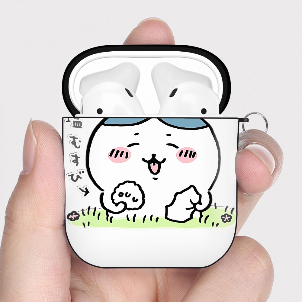 （画像用） ちいかわ ハチワレ Chii-kawa hachiware AirPods 第2世代保護ケース ハードシェル ブラック 耐衝撃・防指紋・カラビナ付き