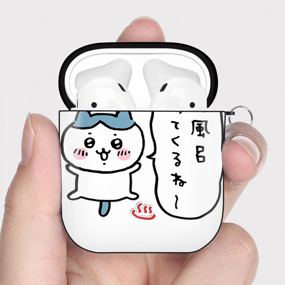 （画像用） ちいかわ ハチワレ Chii-kawa hachiware AirPods 第2世代保護ケース ハードシェル ブラック 耐衝撃・防指紋・カラビナ付き