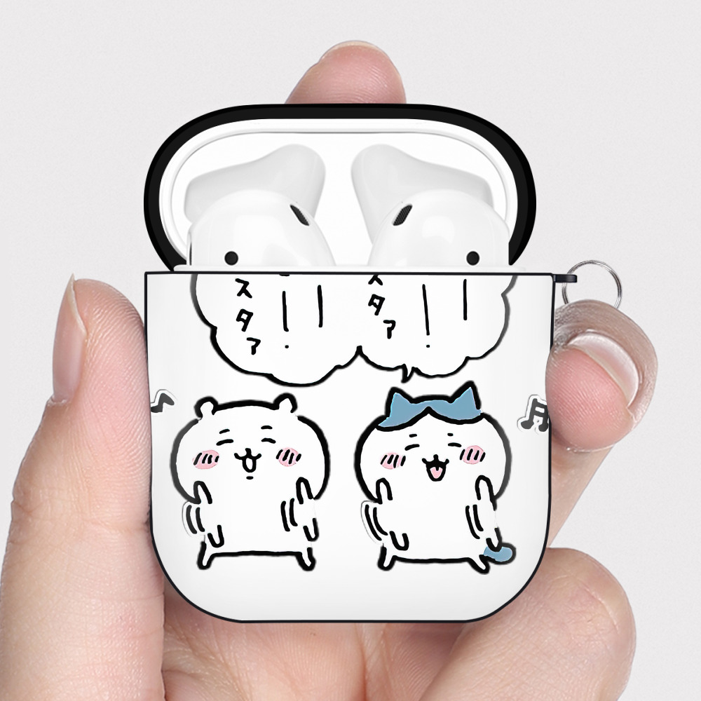 （画像用） ちいかわ ハチワレ Chii-kawa hachiware AirPods 第2世代保護ケース ハードシェル ブラック 耐衝撃・防指紋・カラビナ付き