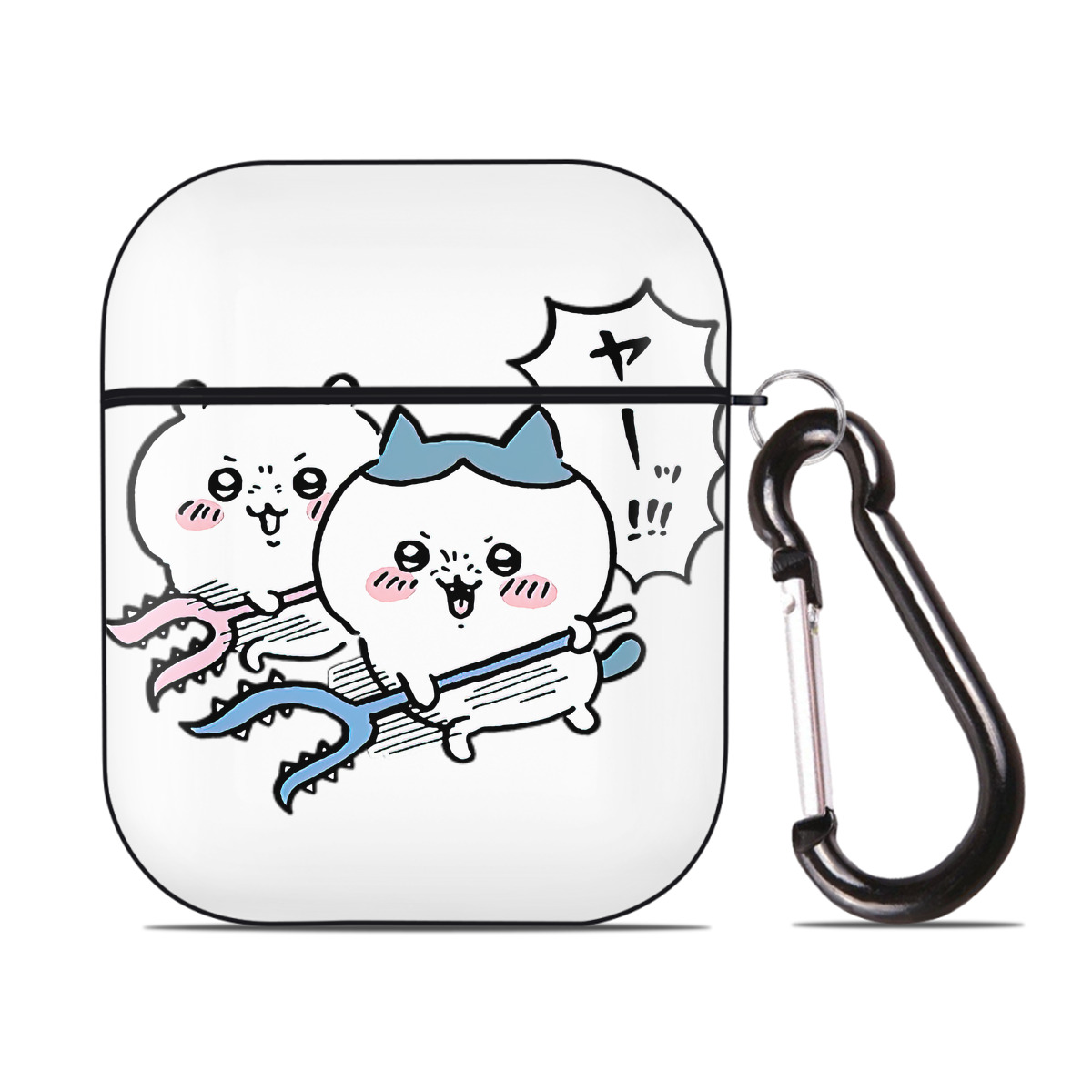（画像用） ちいかわ ハチワレ Chii-kawa hachiware AirPods 第2世代保護ケース ハードシェル ブラック 耐衝撃・防指紋・カラビナ付き