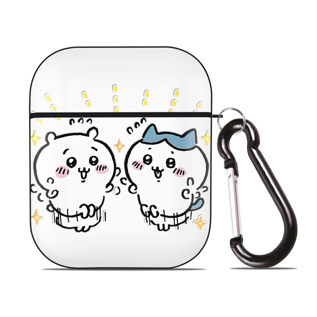 （画像用） ちいかわ ハチワレ Chii-kawa hachiware AirPods 第2世代保護ケース ハードシェル ブラック 耐衝撃・防指紋・カラビナ付き
