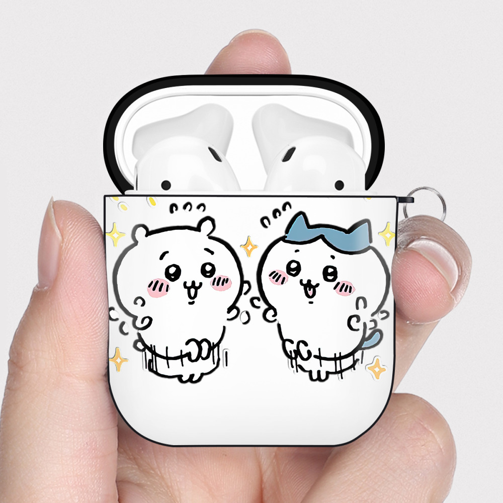 （画像用） ちいかわ ハチワレ Chii-kawa hachiware AirPods 第2世代保護ケース ハードシェル ブラック 耐衝撃・防指紋・カラビナ付き