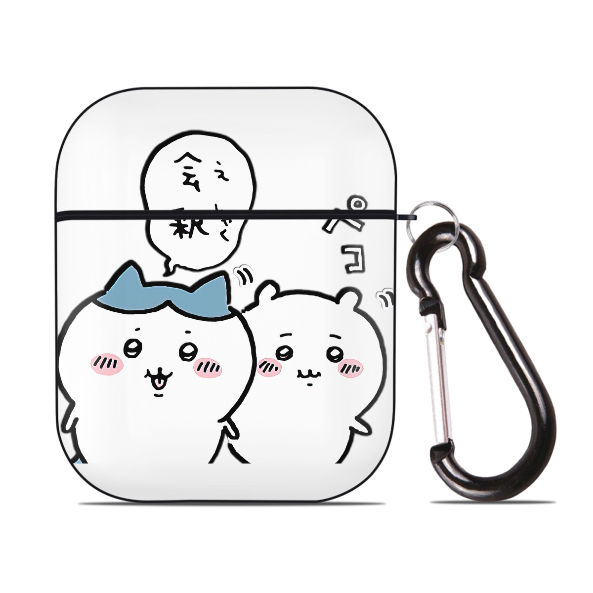 （画像用） ちいかわ ハチワレ Chii-kawa hachiware AirPods 第2世代保護ケース ハードシェル ブラック 耐衝撃・防指紋・カラビナ付き