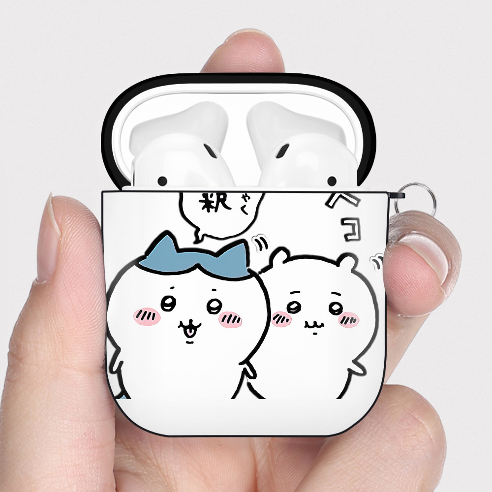 （画像用） ちいかわ ハチワレ Chii-kawa hachiware AirPods 第2世代保護ケース ハードシェル ブラック 耐衝撃・防指紋・カラビナ付き