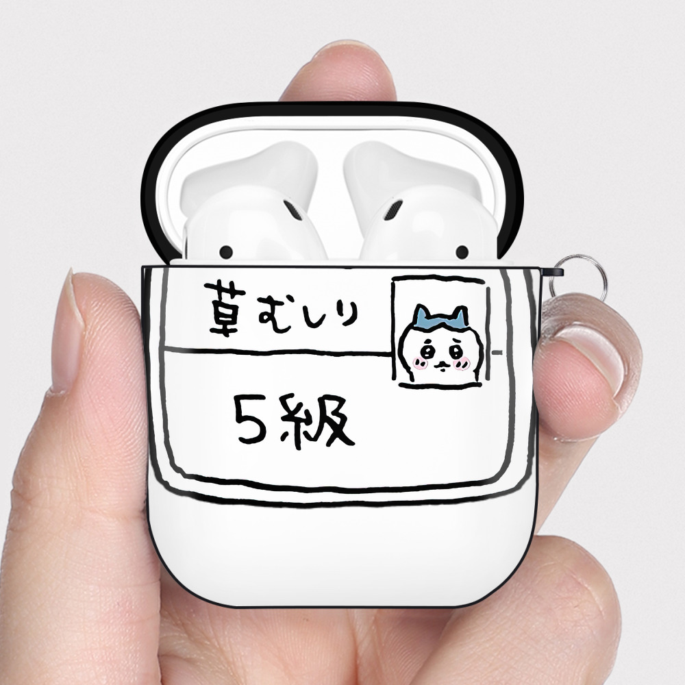 （画像用） ちいかわ ハチワレ Chii-kawa hachiware AirPods 第2世代保護ケース ハードシェル ブラック 耐衝撃・防指紋・カラビナ付き