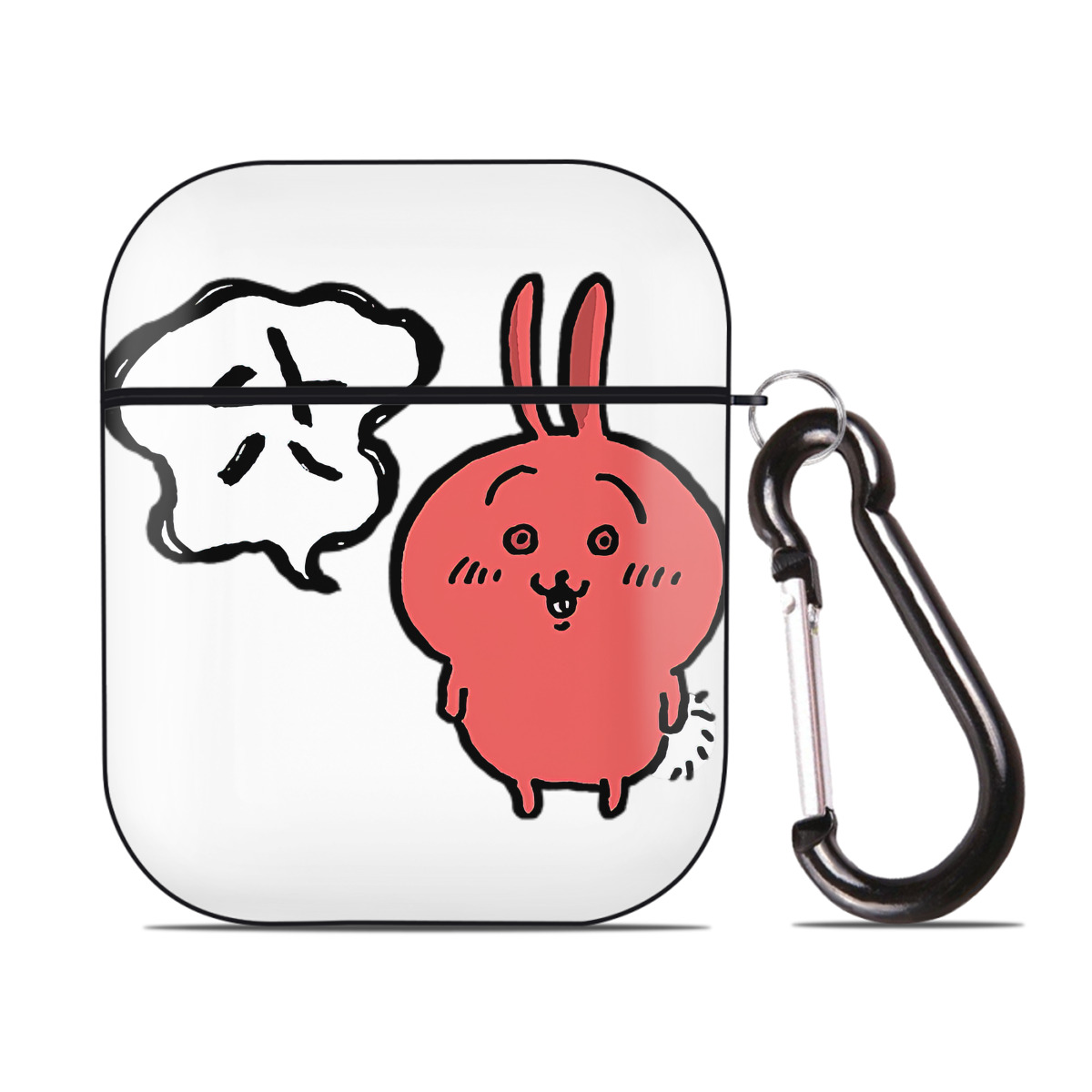 （画像用） ちいかわ ハチワレ Chii-kawa hachiware AirPods 第2世代保護ケース ハードシェル ブラック 耐衝撃・防指紋・カラビナ付き