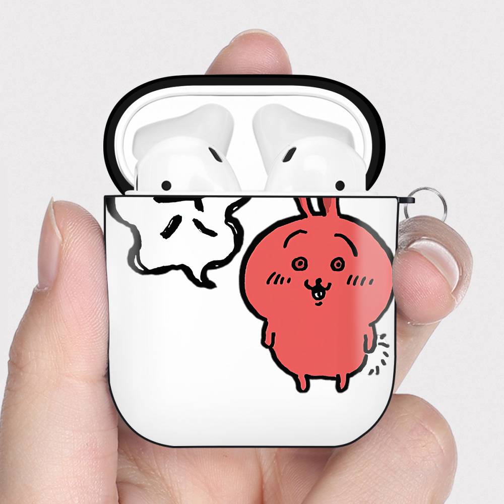 （画像用） ちいかわ ハチワレ Chii-kawa hachiware AirPods 第2世代保護ケース ハードシェル ブラック 耐衝撃・防指紋・カラビナ付き