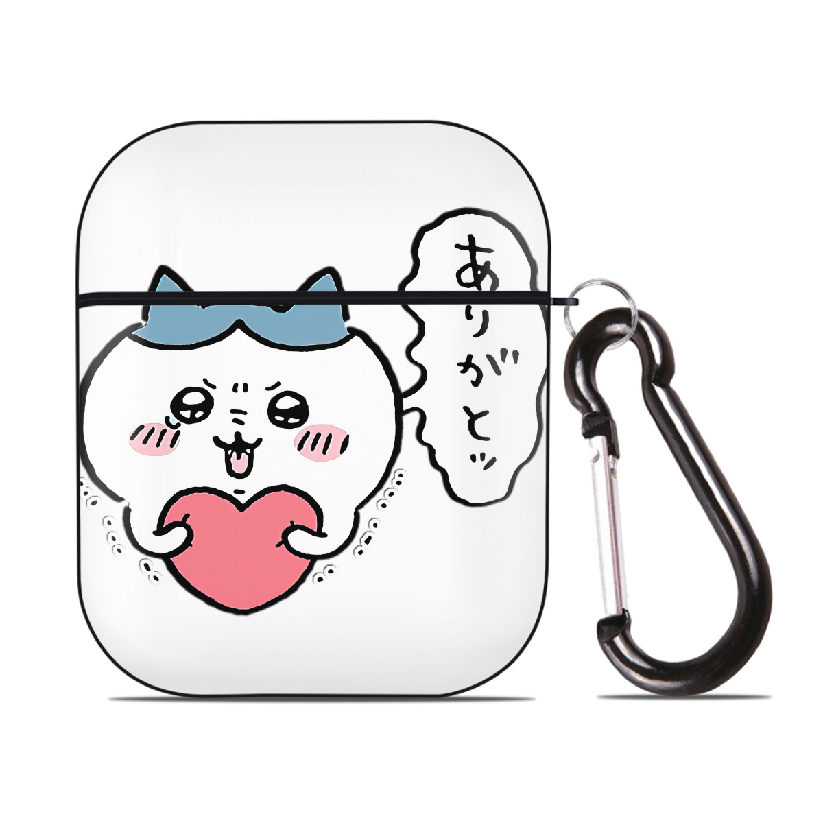 （画像用） ちいかわ ハチワレ Chii-kawa hachiware AirPods 第2世代保護ケース ハードシェル ブラック 耐衝撃・防指紋・カラビナ付き