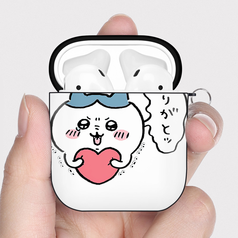 （画像用） ちいかわ ハチワレ Chii-kawa hachiware AirPods 第2世代保護ケース ハードシェル ブラック 耐衝撃・防指紋・カラビナ付き