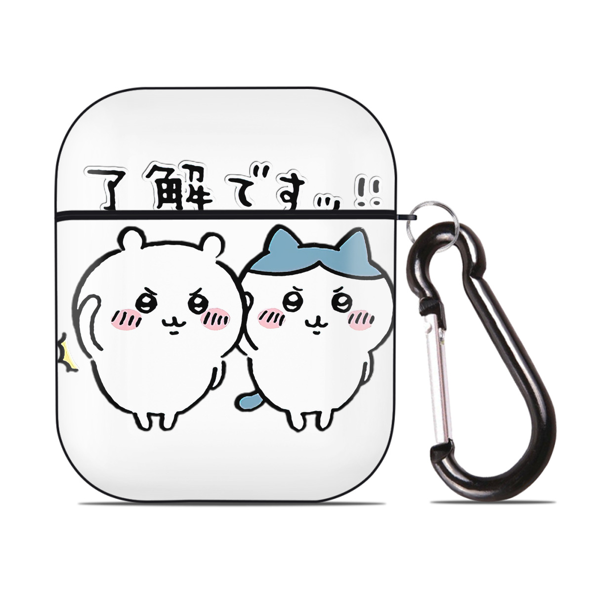 （画像用） ちいかわ ハチワレ Chii-kawa hachiware AirPods 第2世代保護ケース ハードシェル ブラック 耐衝撃・防指紋・カラビナ付き