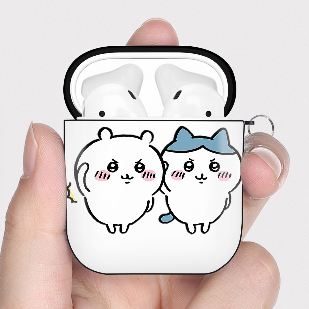 （画像用） ちいかわ ハチワレ Chii-kawa hachiware AirPods 第2世代保護ケース ハードシェル ブラック 耐衝撃・防指紋・カラビナ付き