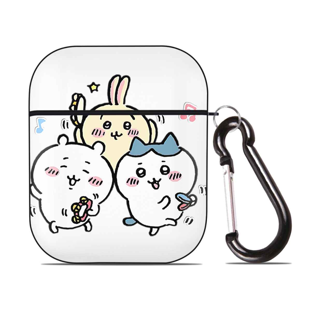 （画像用） ちいかわ ハチワレ Chii-kawa hachiware AirPods 第2世代保護ケース ハードシェル ブラック 耐衝撃・防指紋・カラビナ付き