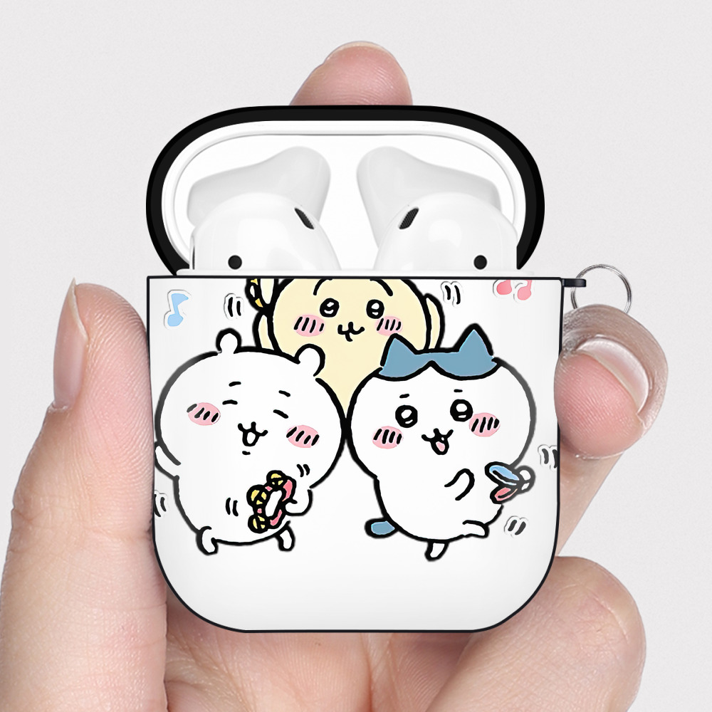 （画像用） ちいかわ ハチワレ Chii-kawa hachiware AirPods 第2世代保護ケース ハードシェル ブラック 耐衝撃・防指紋・カラビナ付き