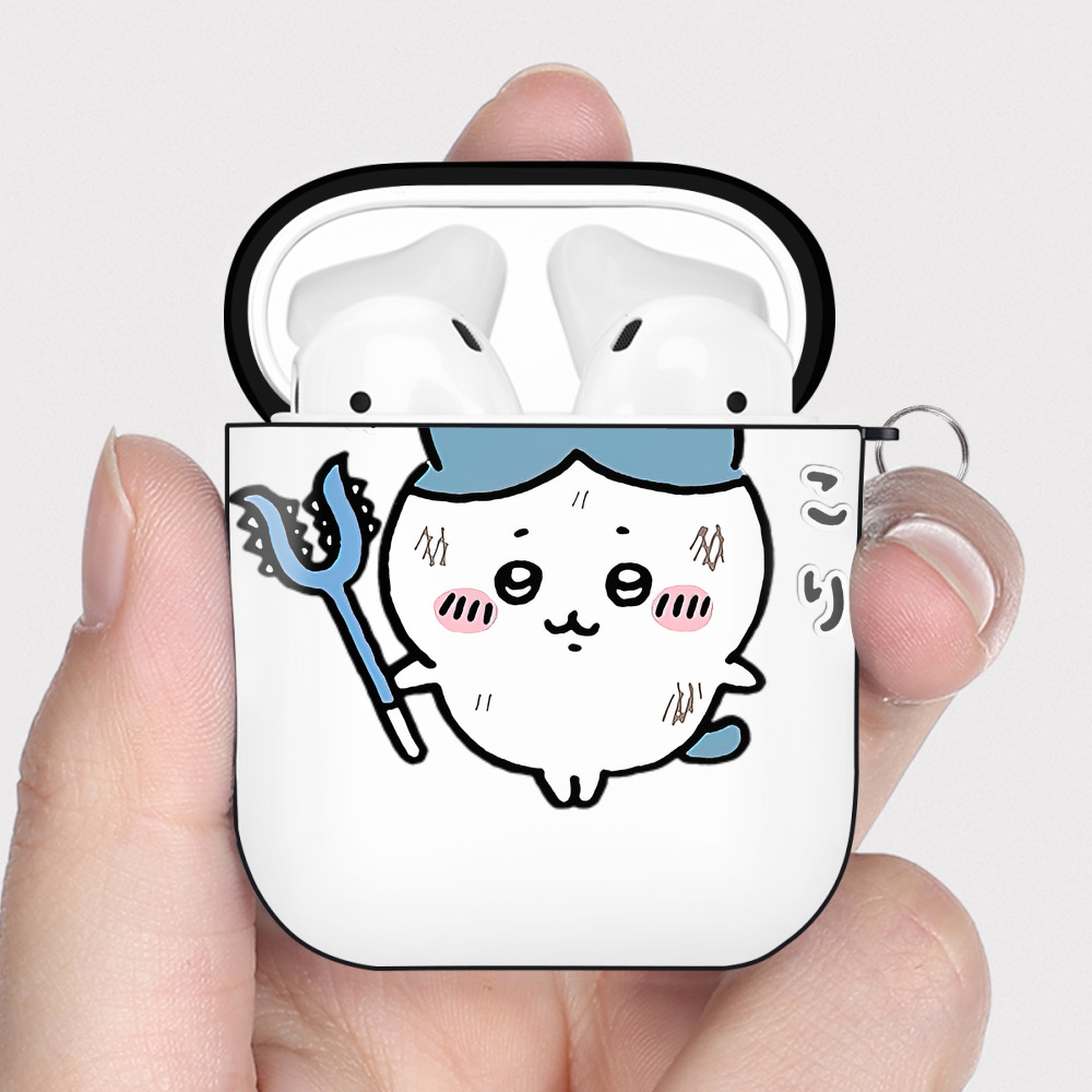 （画像用） ちいかわ ハチワレ Chii-kawa hachiware AirPods 第2世代保護ケース ハードシェル ブラック 耐衝撃・防指紋・カラビナ付き