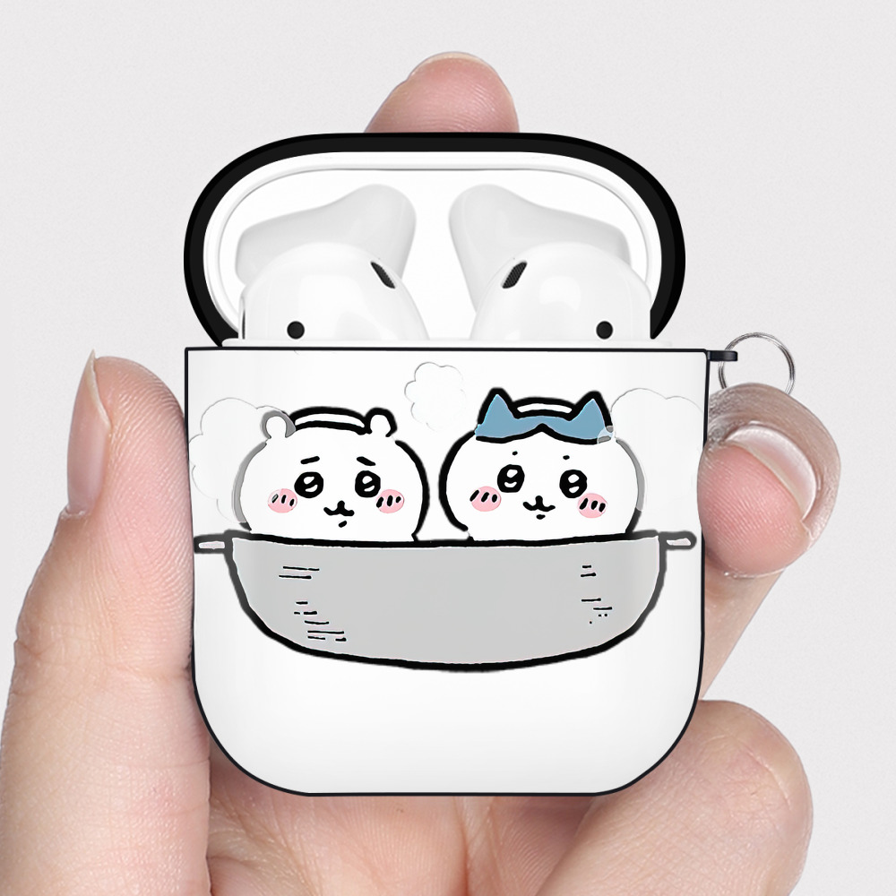 （画像用） ちいかわ ハチワレ Chii-kawa hachiware AirPods 第2世代保護ケース ハードシェル ブラック 耐衝撃・防指紋・カラビナ付き