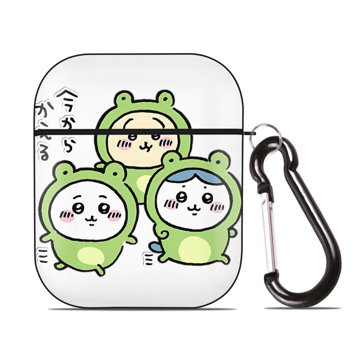 （画像用） ちいかわ ハチワレ Chii-kawa hachiware AirPods 第2世代保護ケース ハードシェル ブラック 耐衝撃・防指紋・カラビナ付き
