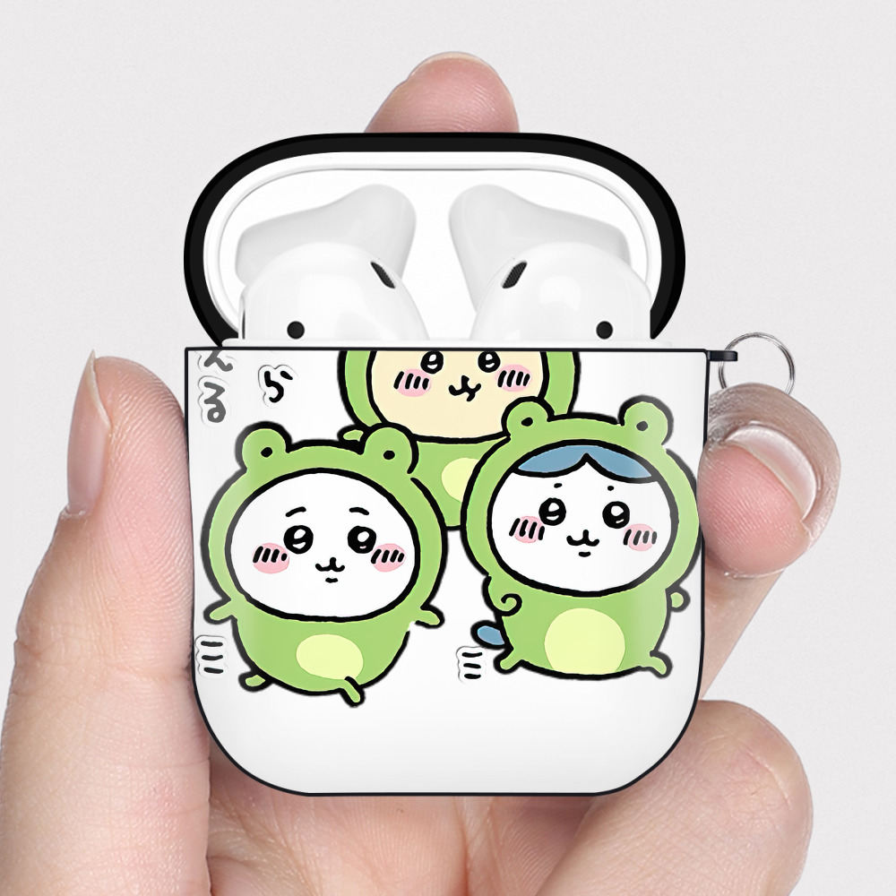 （画像用） ちいかわ ハチワレ Chii-kawa hachiware AirPods 第2世代保護ケース ハードシェル ブラック 耐衝撃・防指紋・カラビナ付き