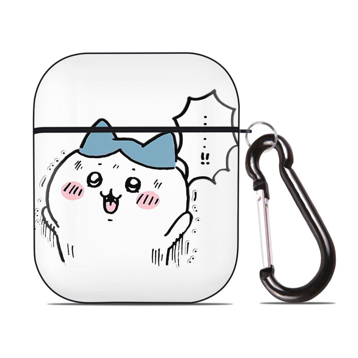 （画像用） ちいかわ ハチワレ Chii-kawa hachiware AirPods 第2世代保護ケース ハードシェル ブラック 耐衝撃・防指紋・カラビナ付き