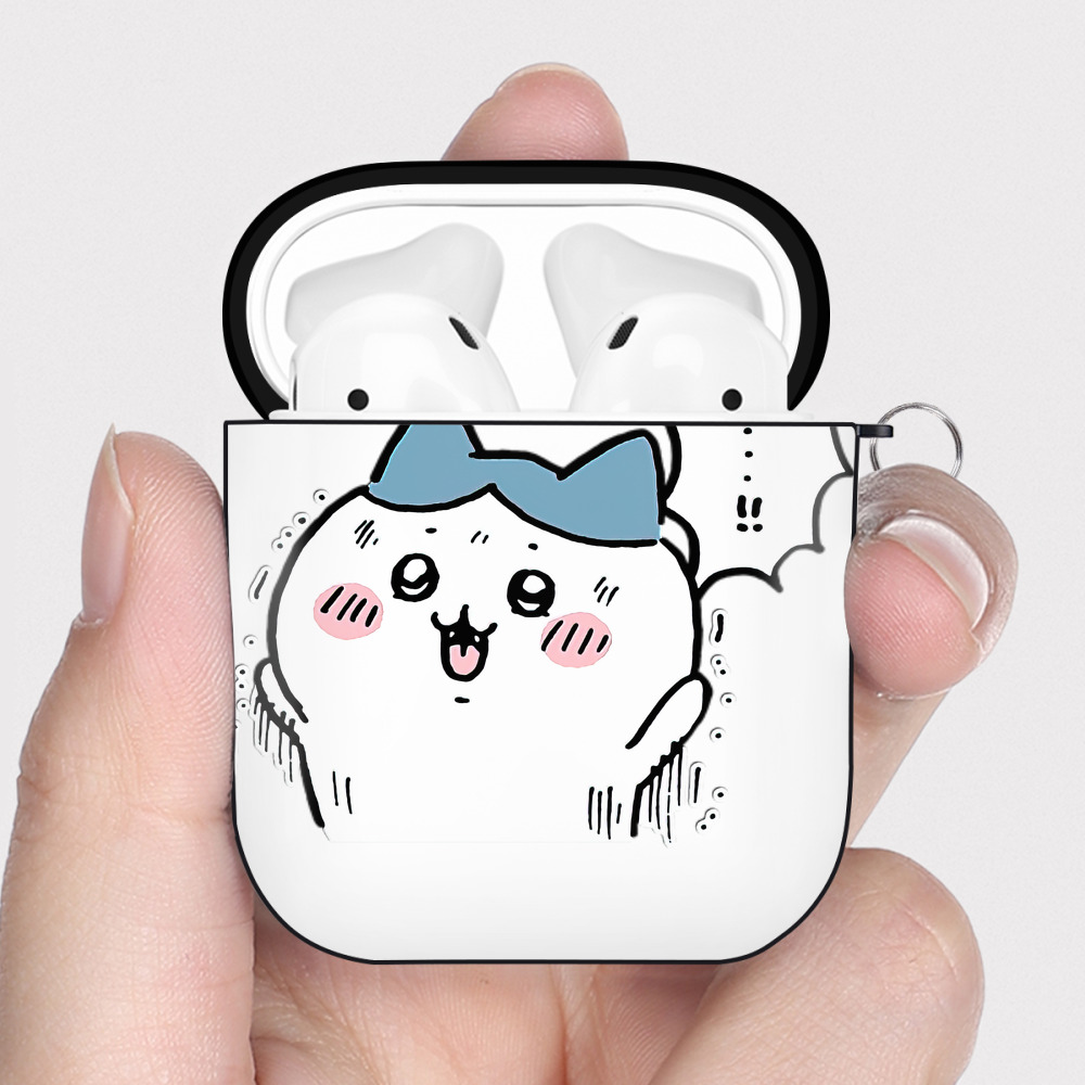 （画像用） ちいかわ ハチワレ Chii-kawa hachiware AirPods 第2世代保護ケース ハードシェル ブラック 耐衝撃・防指紋・カラビナ付き