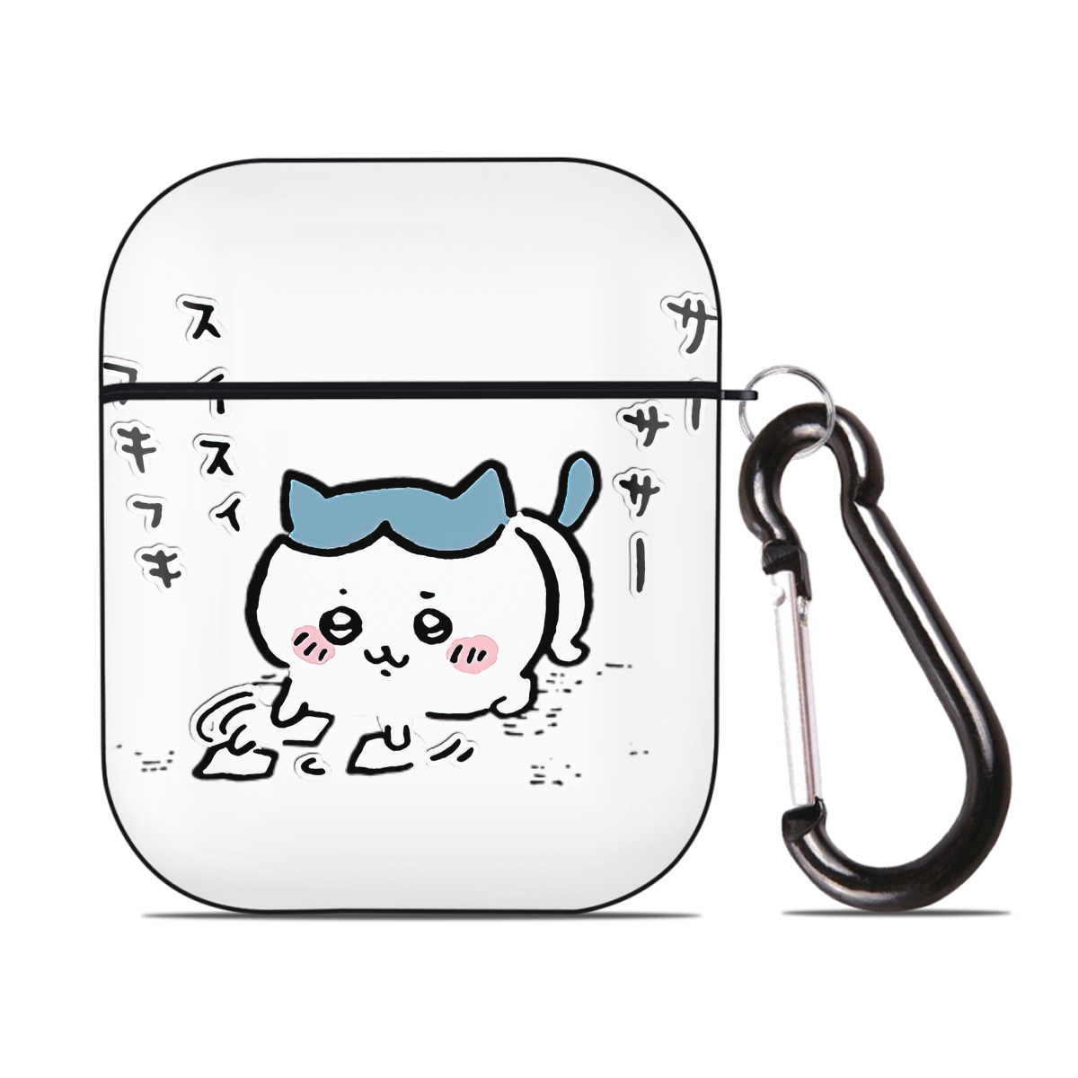 （画像用） ちいかわ ハチワレ Chii-kawa hachiware AirPods 第2世代保護ケース ハードシェル ブラック 耐衝撃・防指紋・カラビナ付き