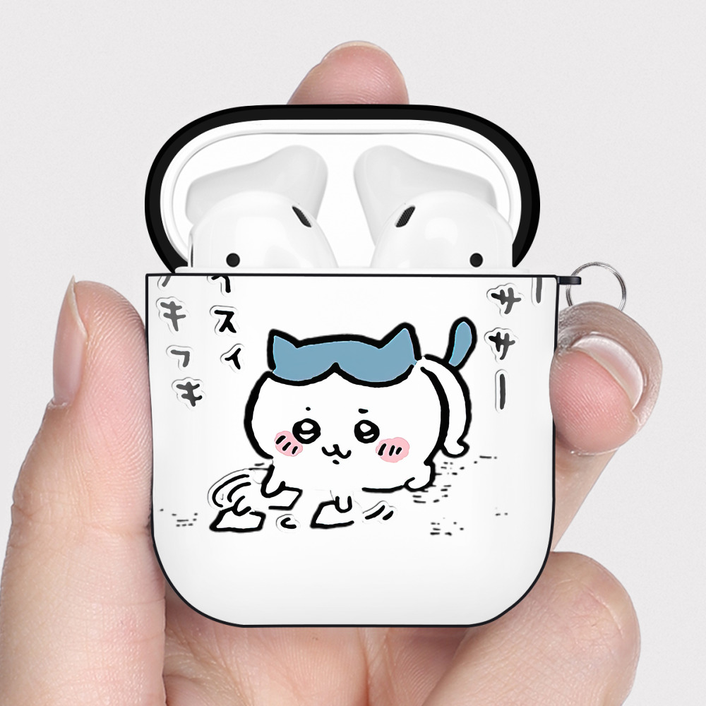 （画像用） ちいかわ ハチワレ Chii-kawa hachiware AirPods 第2世代保護ケース ハードシェル ブラック 耐衝撃・防指紋・カラビナ付き