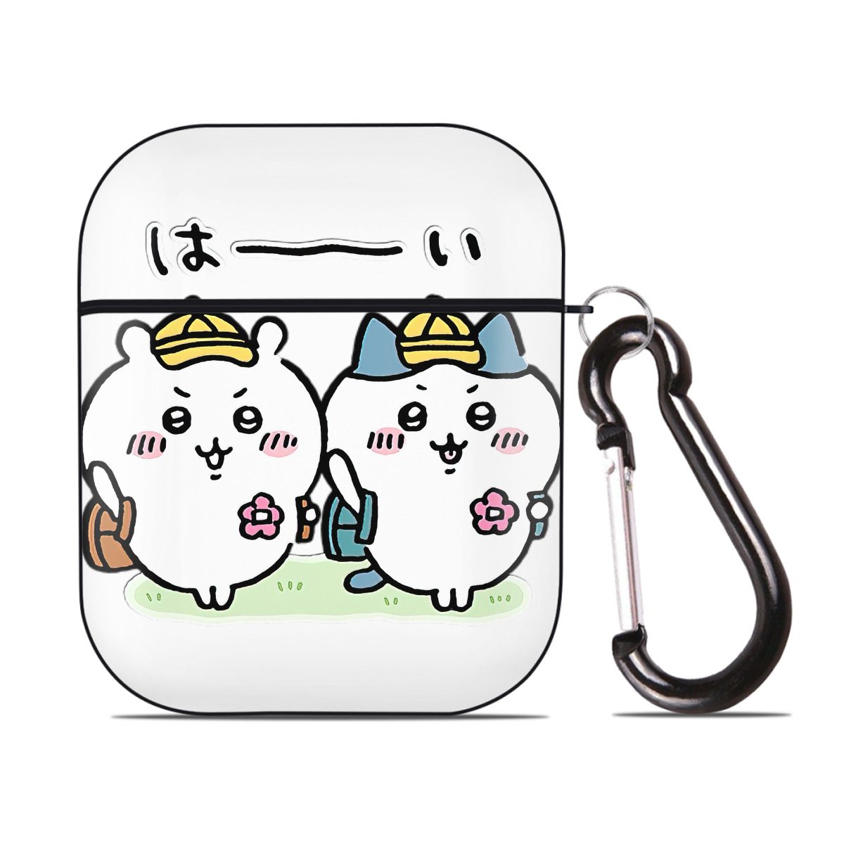 （画像用） ちいかわ ハチワレ Chii-kawa hachiware AirPods 第2世代保護ケース ハードシェル ブラック 耐衝撃・防指紋・カラビナ付き