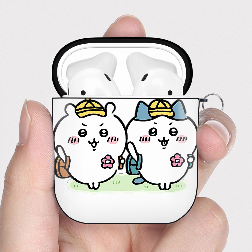 （画像用） ちいかわ ハチワレ Chii-kawa hachiware AirPods 第2世代保護ケース ハードシェル ブラック 耐衝撃・防指紋・カラビナ付き