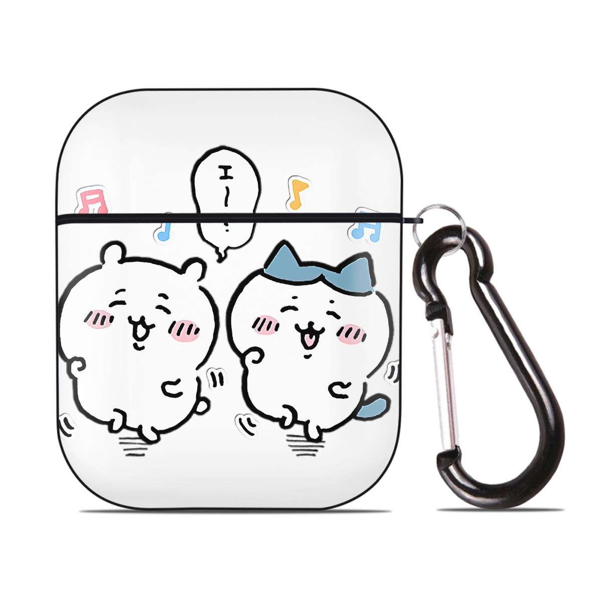 （画像用） ちいかわ ハチワレ Chii-kawa hachiware AirPods 第2世代保護ケース ハードシェル ブラック 耐衝撃・防指紋・カラビナ付き