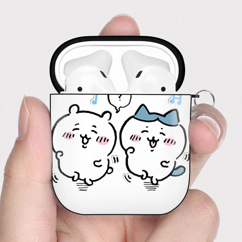 （画像用） ちいかわ ハチワレ Chii-kawa hachiware AirPods 第2世代保護ケース ハードシェル ブラック 耐衝撃・防指紋・カラビナ付き