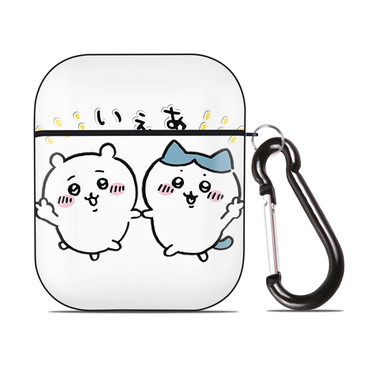 （画像用） ちいかわ ハチワレ Chii-kawa hachiware AirPods 第2世代保護ケース ハードシェル ブラック 耐衝撃・防指紋・カラビナ付き
