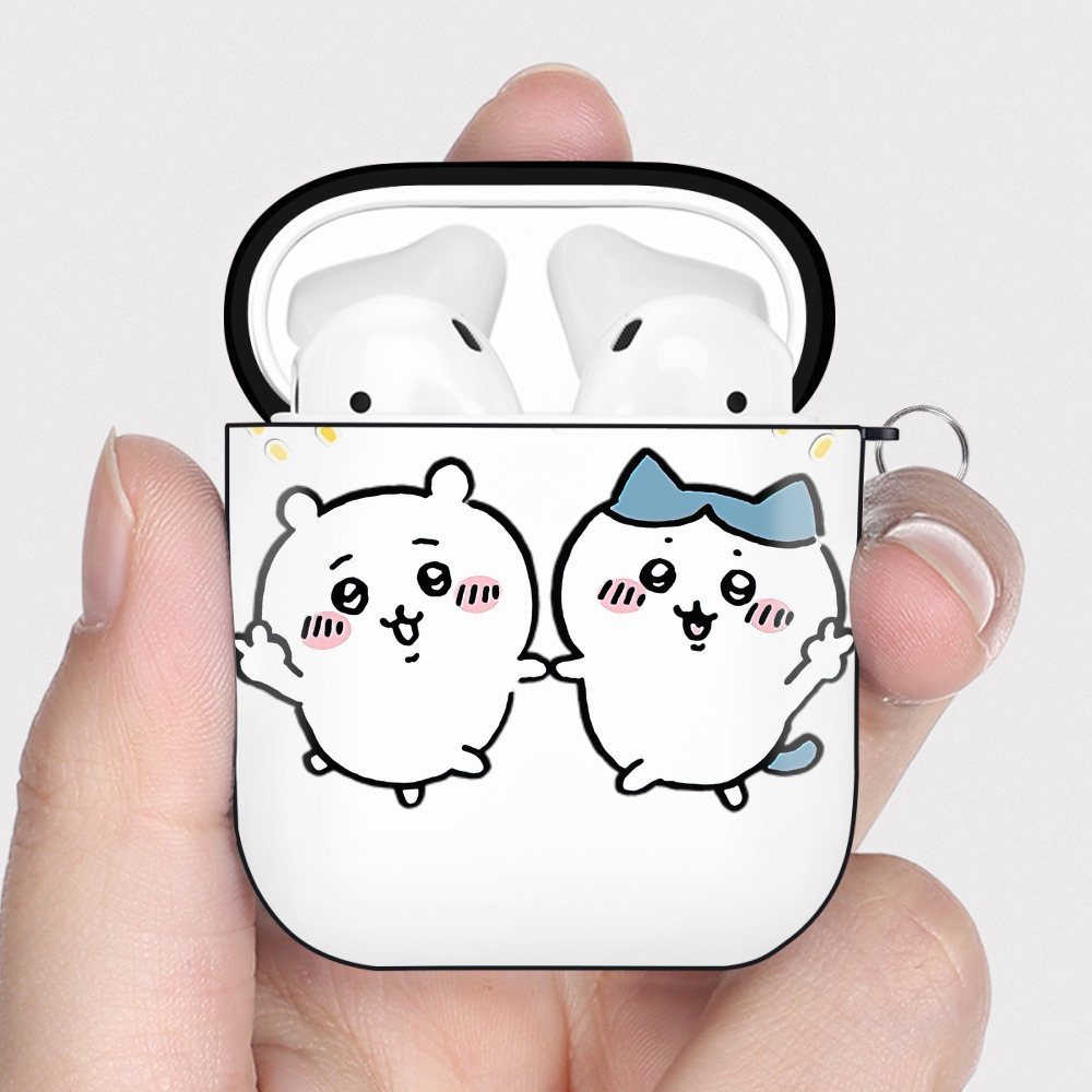 （画像用） ちいかわ ハチワレ Chii-kawa hachiware AirPods 第2世代保護ケース ハードシェル ブラック 耐衝撃・防指紋・カラビナ付き