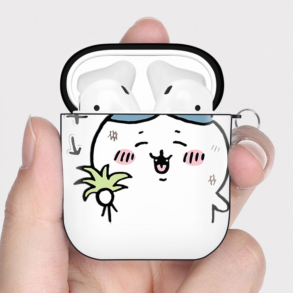 （画像用） ちいかわ ハチワレ Chii-kawa hachiware AirPods 第2世代保護ケース ハードシェル ブラック 耐衝撃・防指紋・カラビナ付き