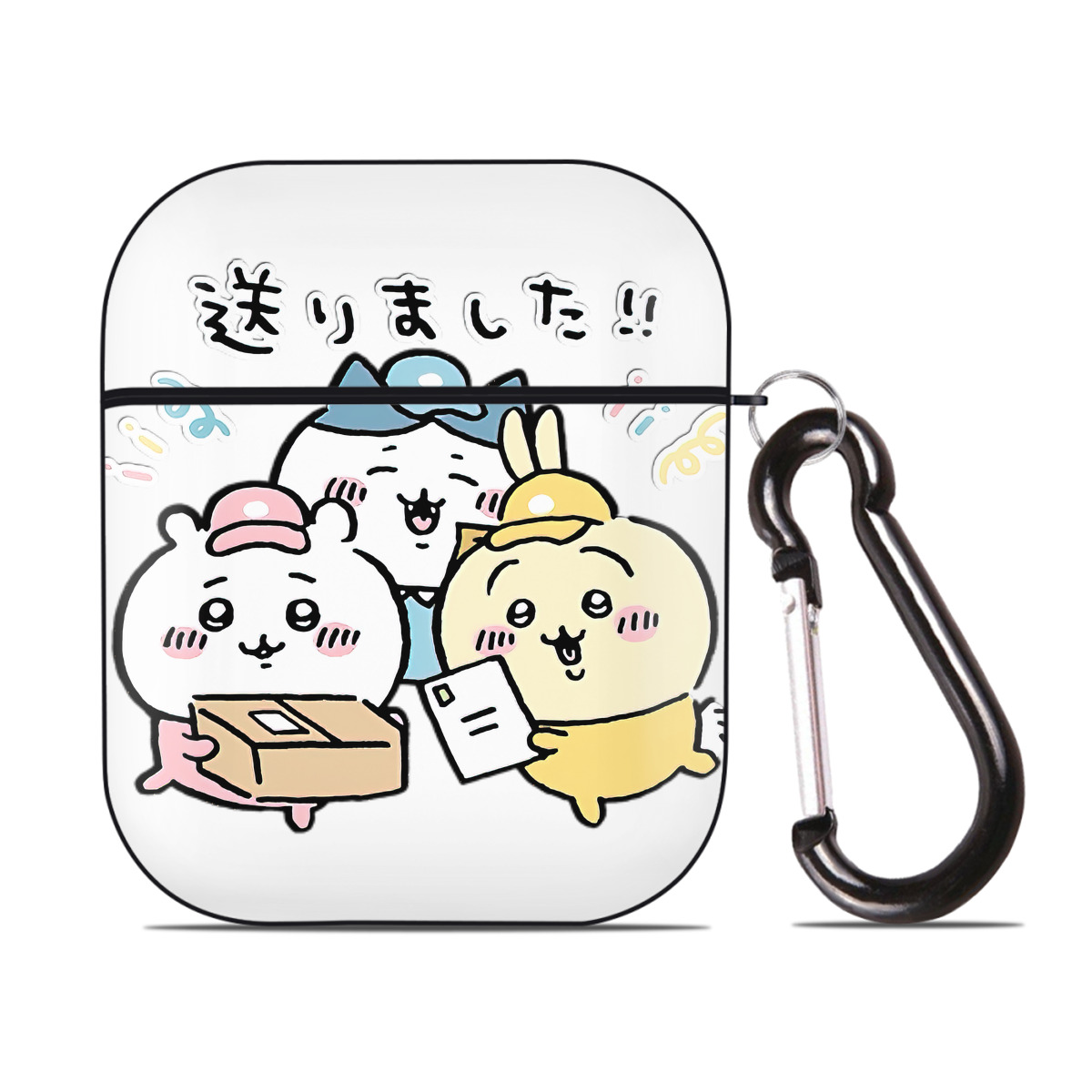 （画像用） ちいかわ ハチワレ Chii-kawa hachiware AirPods 第2世代保護ケース ハードシェル ブラック 耐衝撃・防指紋・カラビナ付き