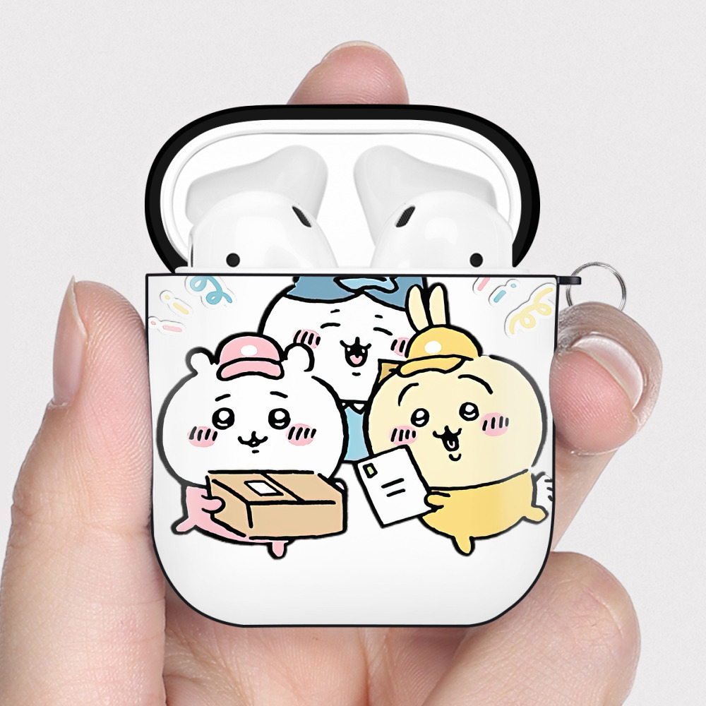 （画像用） ちいかわ ハチワレ Chii-kawa hachiware AirPods 第2世代保護ケース ハードシェル ブラック 耐衝撃・防指紋・カラビナ付き