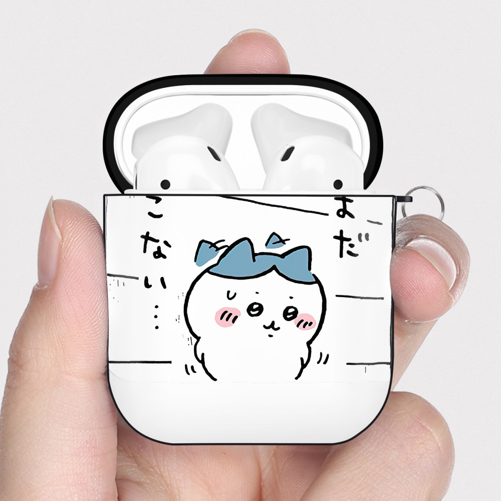 （画像用） ちいかわ ハチワレ Chii-kawa hachiware AirPods 第2世代保護ケース ハードシェル ブラック 耐衝撃・防指紋・カラビナ付き
