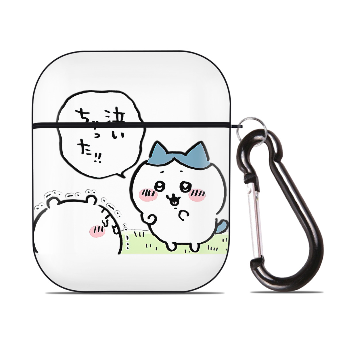 （画像用） ちいかわ ハチワレ Chii-kawa hachiware AirPods 第2世代保護ケース ハードシェル ブラック 耐衝撃・防指紋・カラビナ付き