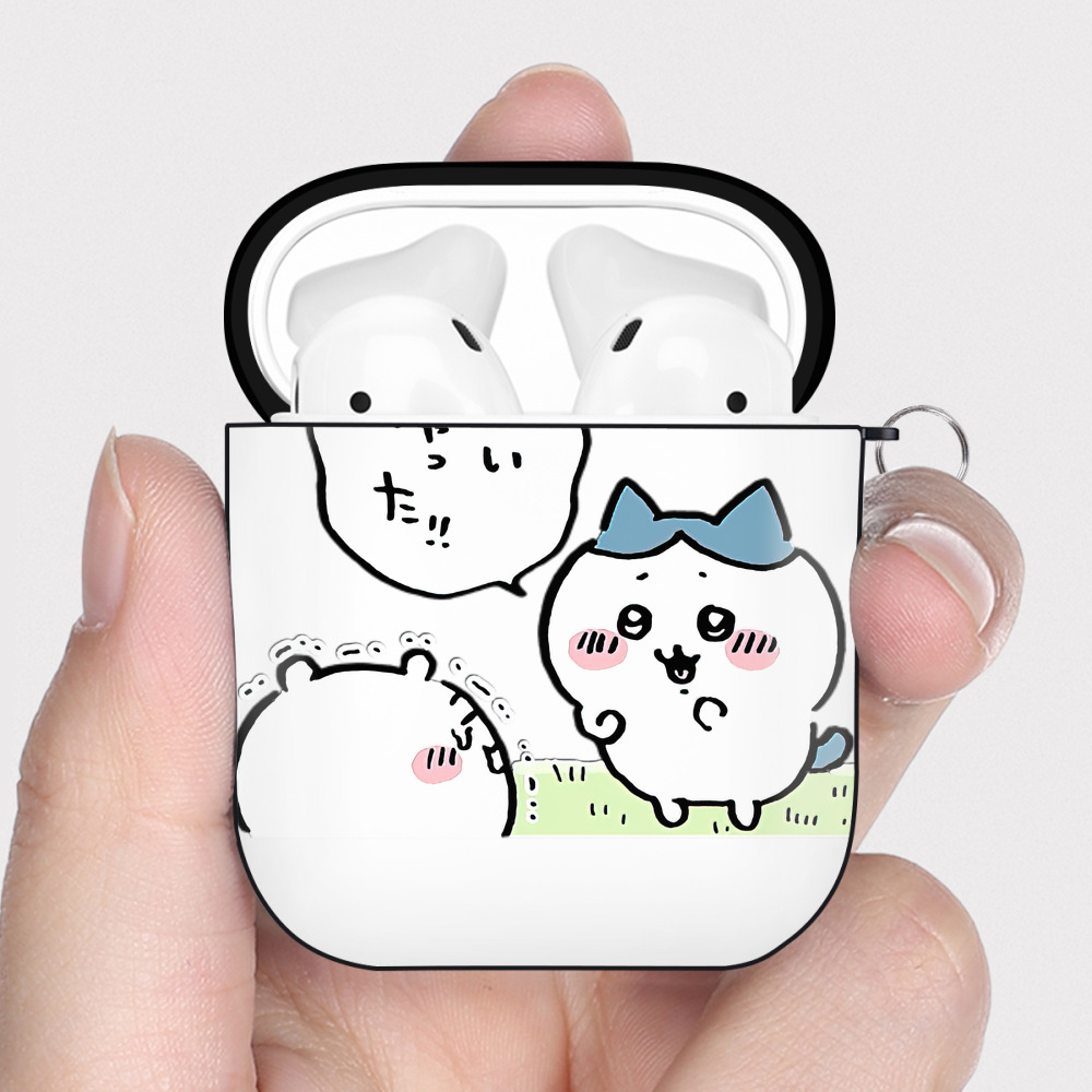 （画像用） ちいかわ ハチワレ Chii-kawa hachiware AirPods 第2世代保護ケース ハードシェル ブラック 耐衝撃・防指紋・カラビナ付き