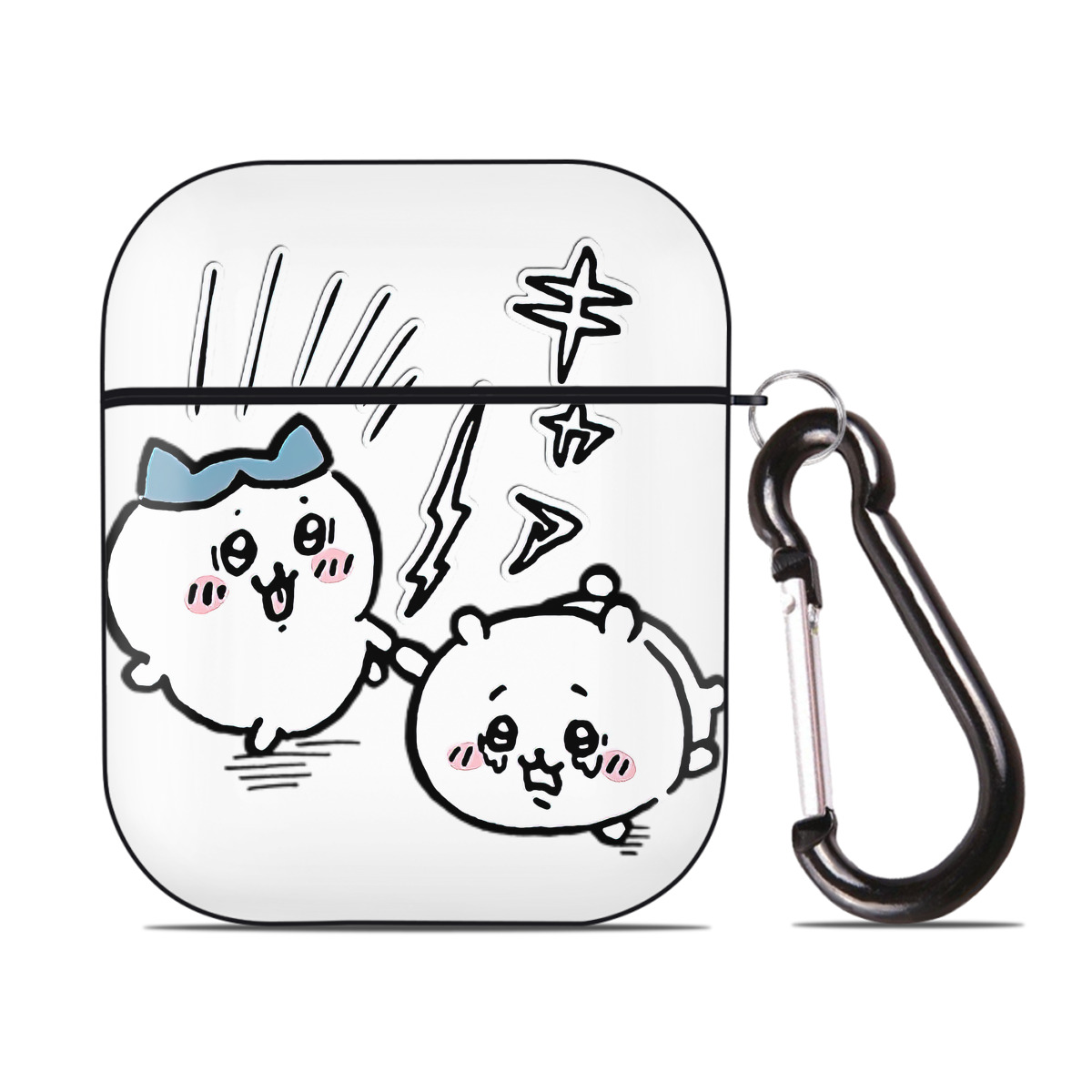 （画像用） ちいかわ ハチワレ Chii-kawa hachiware AirPods 第2世代保護ケース ハードシェル ブラック 耐衝撃・防指紋・カラビナ付き