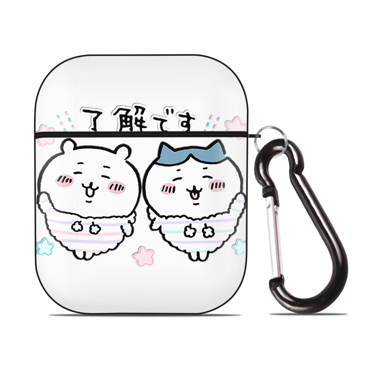 （画像用） ちいかわ ハチワレ Chii-kawa hachiware AirPods 第2世代保護ケース ハードシェル ブラック 耐衝撃・防指紋・カラビナ付き