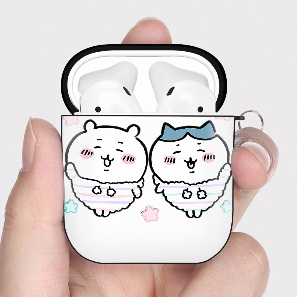 （画像用） ちいかわ ハチワレ Chii-kawa hachiware AirPods 第2世代保護ケース ハードシェル ブラック 耐衝撃・防指紋・カラビナ付き