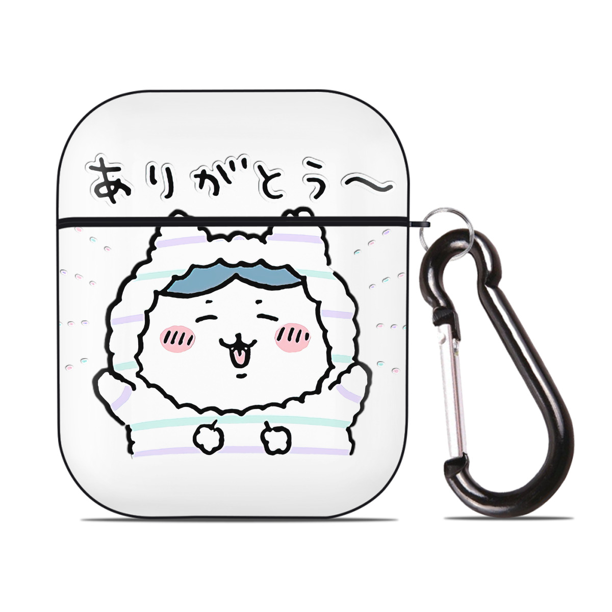 （画像用） ちいかわ ハチワレ Chii-kawa hachiware AirPods 第2世代保護ケース ハードシェル ブラック 耐衝撃・防指紋・カラビナ付き