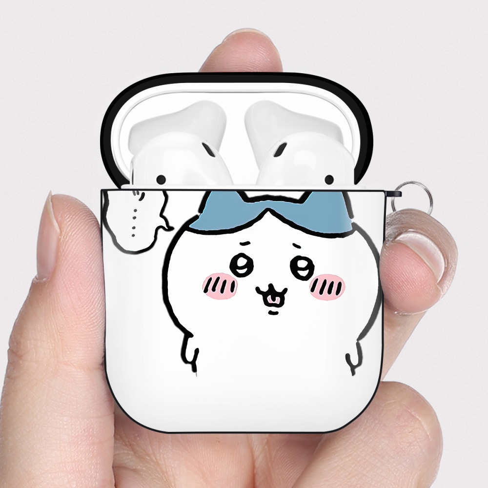 （画像用） ちいかわ ハチワレ Chii-kawa hachiware AirPods 第2世代保護ケース ハードシェル ブラック 耐衝撃・防指紋・カラビナ付き