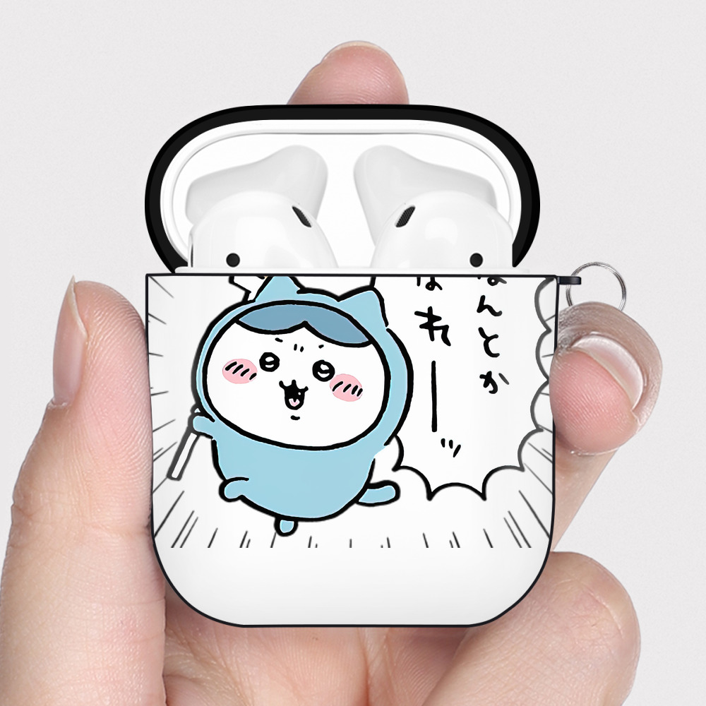 （画像用） ちいかわ ハチワレ Chii-kawa hachiware AirPods 第2世代保護ケース ハードシェル ブラック 耐衝撃・防指紋・カラビナ付き