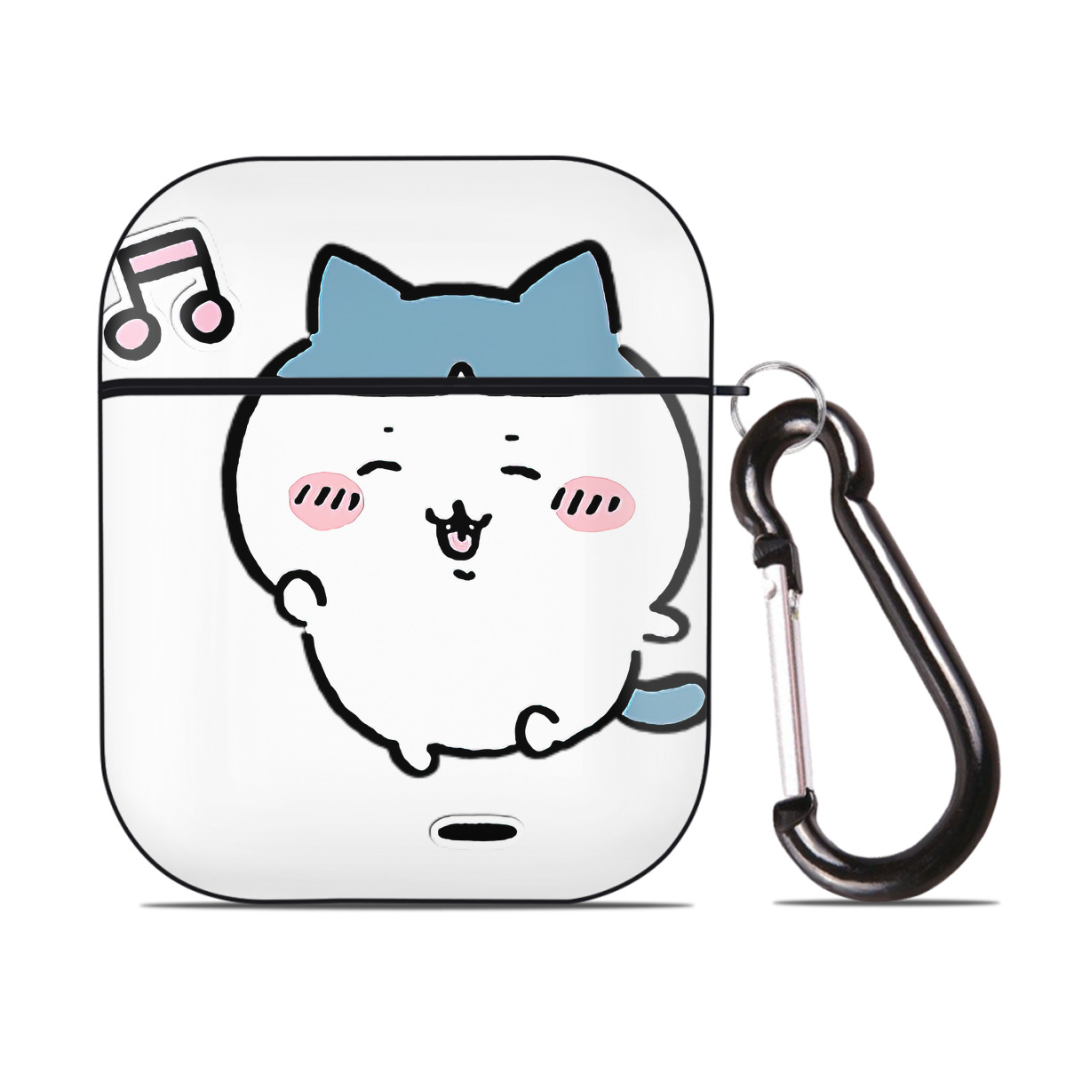 （画像用） ちいかわ ハチワレ Chii-kawa hachiware AirPods 第2世代保護ケース ハードシェル ブラック 耐衝撃・防指紋・カラビナ付き