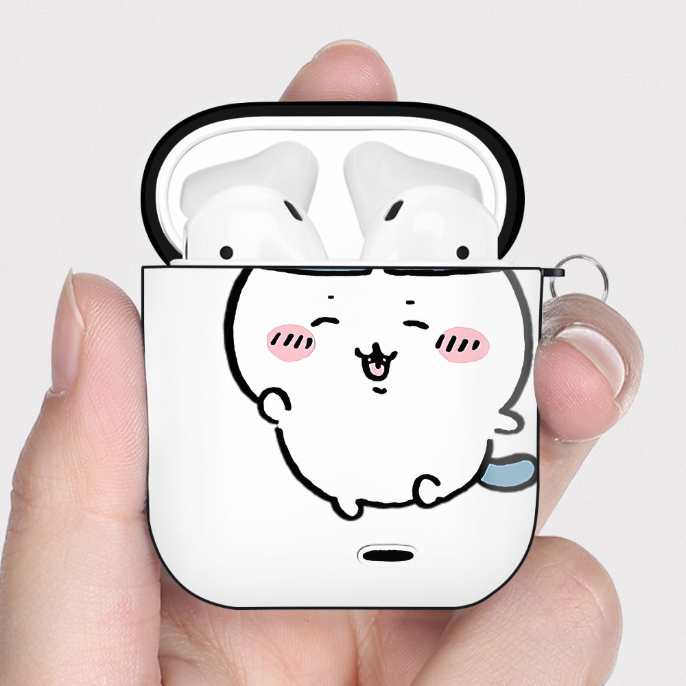 （画像用） ちいかわ ハチワレ Chii-kawa hachiware AirPods 第2世代保護ケース ハードシェル ブラック 耐衝撃・防指紋・カラビナ付き