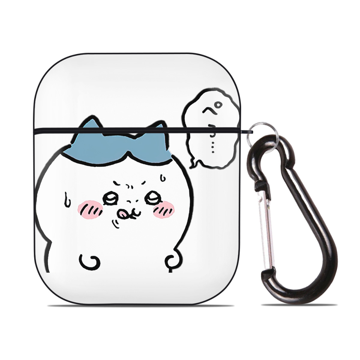 （画像用） ちいかわ ハチワレ Chii-kawa hachiware AirPods 第2世代保護ケース ハードシェル ブラック 耐衝撃・防指紋・カラビナ付き