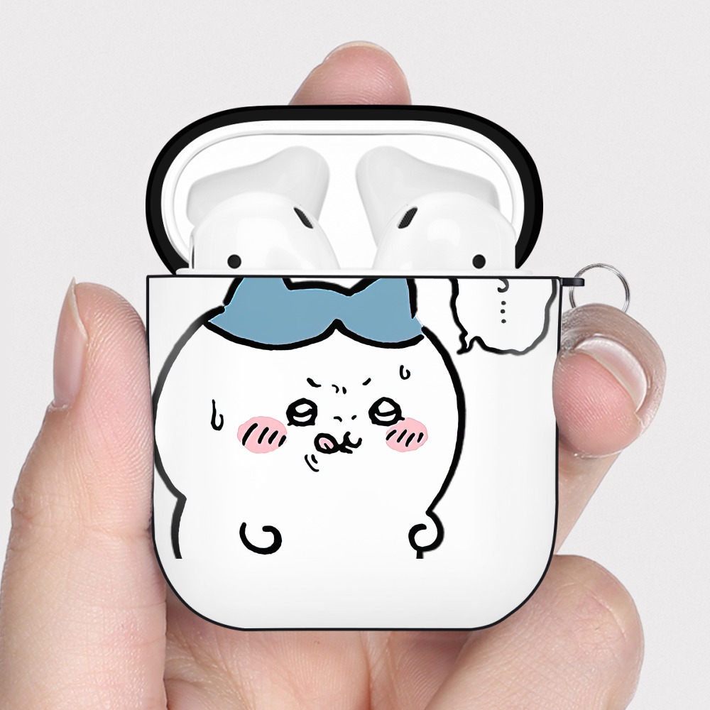（画像用） ちいかわ ハチワレ Chii-kawa hachiware AirPods 第2世代保護ケース ハードシェル ブラック 耐衝撃・防指紋・カラビナ付き